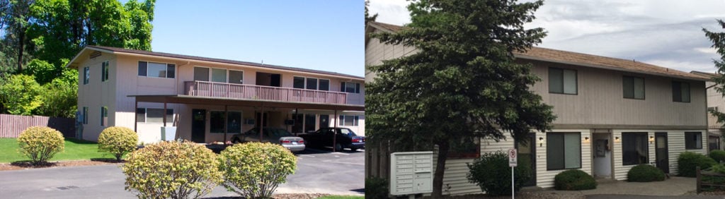 Front entrances to Rimrock, Bartlett, and Oak Creek apartments